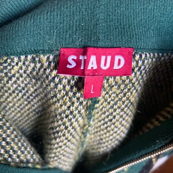 STAUD Green and Cream Argyle Cardigan Set - Picture 3 of 6